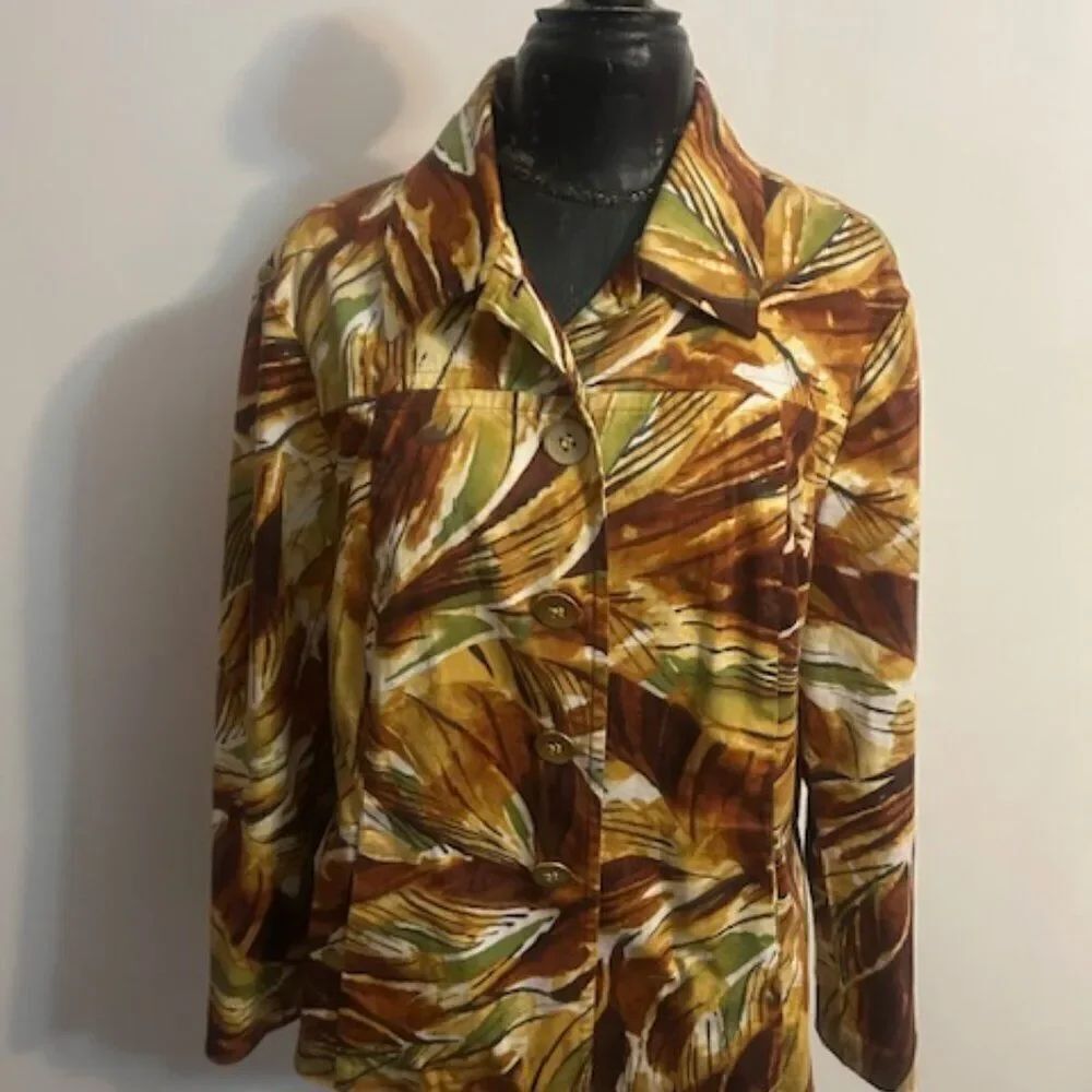 Additions by Chico Brown/Tan/Green Floral 5 button blazer, size 3/16